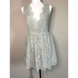 Tobi sleeveless lace v neck sage mini dress